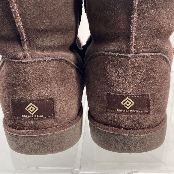 DREAM PAIRS High-top Winter Snow Boots Slip-On Leather Faux Lined Brown 10 - Picture 7 of 13